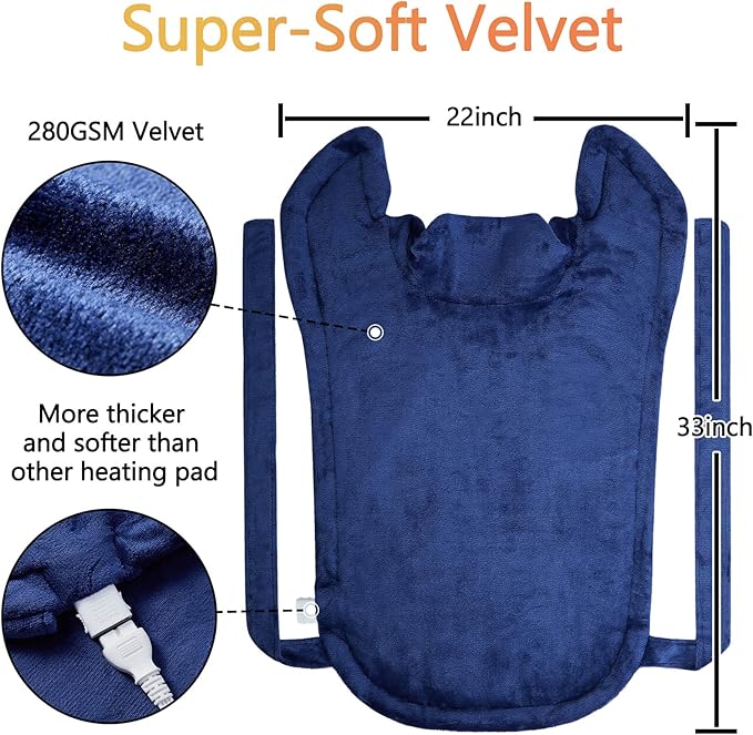 CAROMIO Heating Pad for Neck and Shoulders Back Pain Relief, Electric Weighted Heating Pads with Auto Shut Off Large, Full Body Back Heat Pad Fast Heating, 4 Temperature Settings (Navy Blue, 33"x22")