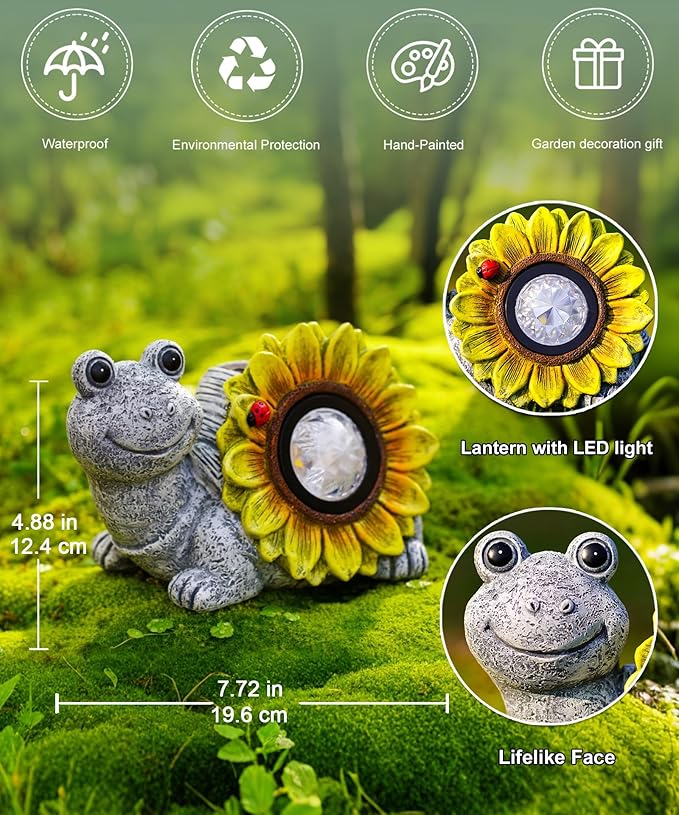 Solar Turtle Sunflower Light Garden Decor, Outdoor Statue Ornaments for Home Yard Lawn,Unique Gifts for Women Grandma Mom(Grey)