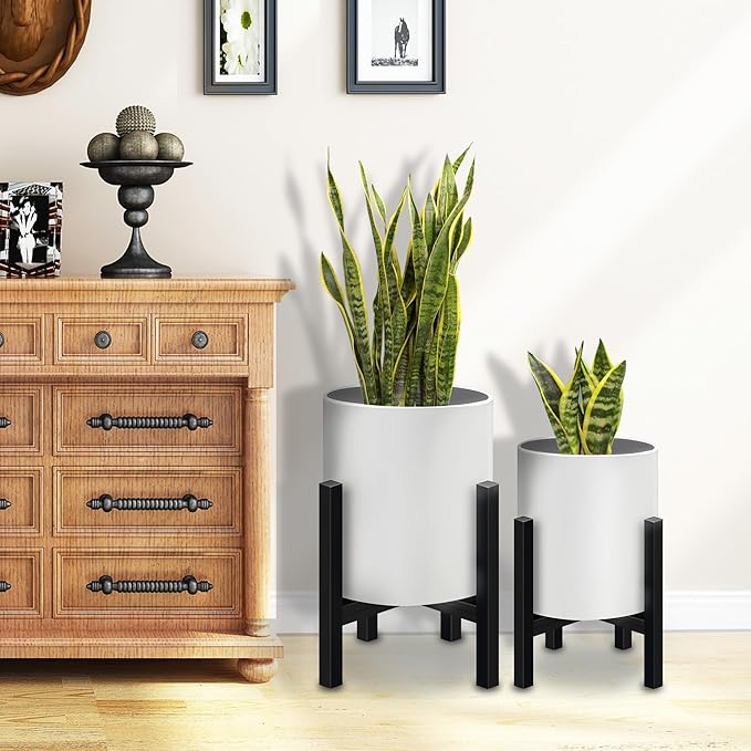 Plant Pot with Stands Set of 2, Mid Century Planters for Indoor Plants Modern Decorative Flower Pots for Balcony, Office, Living Room or Garden with Drainage Plug, 12 inch & 10 inch
