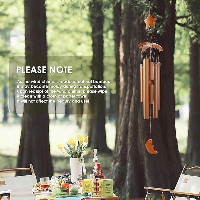 Bamboo Wind Chimes Outdoor,Wooden Wind Chimes for Outside with Amazing Deep Tone, Garden Windchime for Relaxation, Grace.Home Décor for Patio, Garden or Indoor