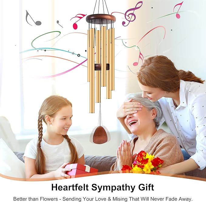 Large Aluminium Wind Chimes 37 Inches to Create a Zen Atmosphere Suitable for Outdoor, Garden, Patio Decoration. Classic Wind Chimes with Wind Catcher Suitable as A Gift for Unisex(Gold)