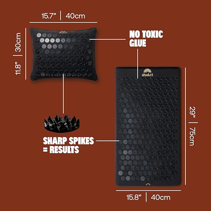 ShaktiMat Premium Acupressure Mat & All-Over Pillow Set, Level 3 Intensity in Black, Thousands of Signature Spikes That Massage Muscles, Aid Sleep & Unlock Inner Tension | Similar to Acupuncture