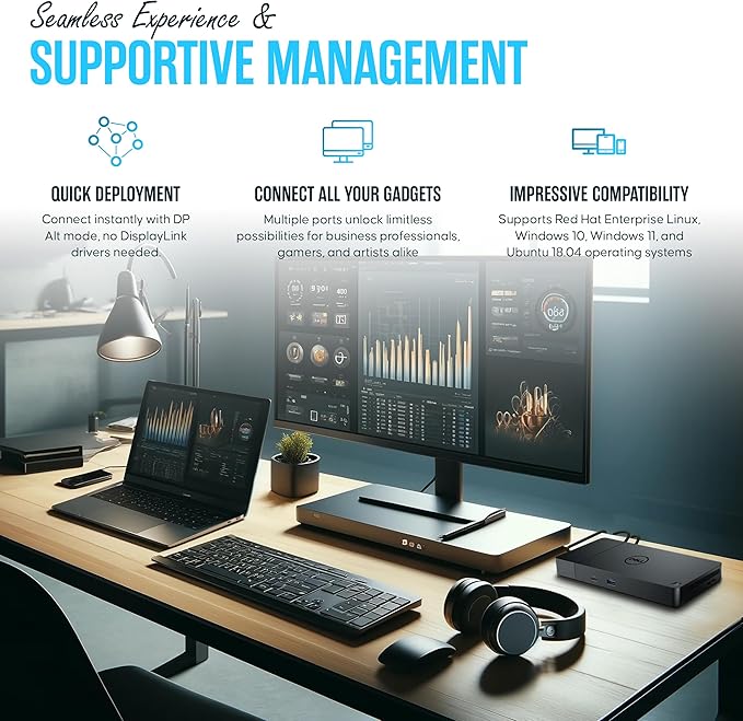 WD19DCS Dell Docking Station USB C - Dual Monitor Docking Station with 240W, HDMI Cable, DisplayPort Cable & Microfiber Cleaning Cloth - Performance Dock Station (Renewed)