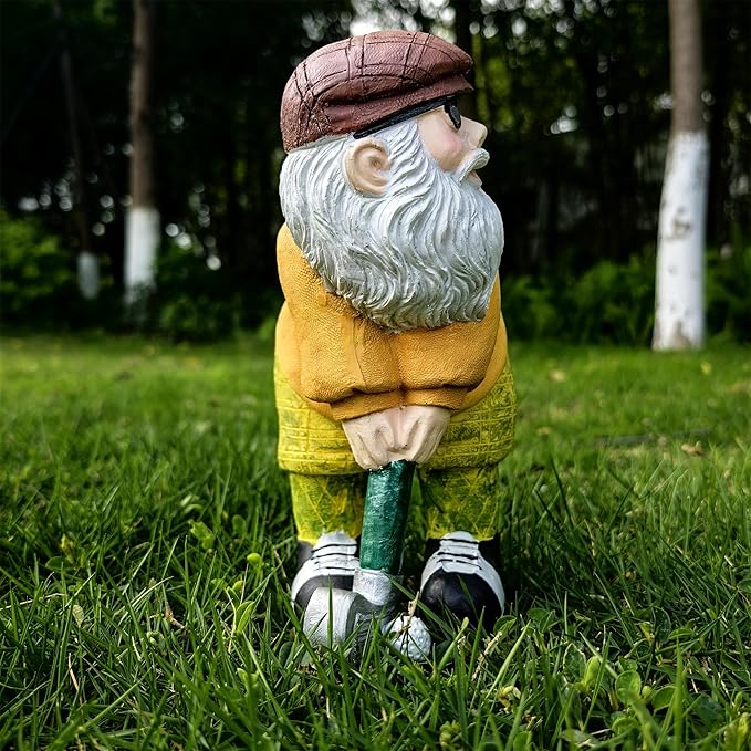 Garden Golfing Gnome Statue Decorative, Adorable Flower Bed Decor Gnome Sculpture for Patio Lawn,Yard Patio Art Decor Dwarf Figurines Table Ornament
