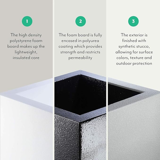 PolyStone Milan Tall Modern Outdoor/Indoor Rectangular Trough Planter, 17" L X 46" W X 19" H, Lightweight, Heavy Duty, Weather Resistant, Polymer Finish, Commercial and Residential (Chocolate Brown)