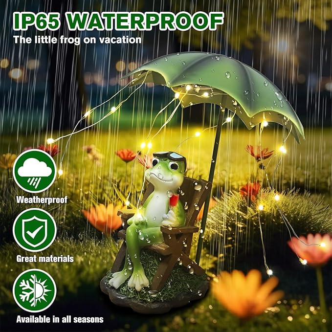 Solar Frog Outdoor Garden Statues Yard Decor - Solar Lantern LED Red Wine Frogs Umbrella Figurine with Lights Waterproof, Animal Statue Decoration Ornaments for Patio/Lawn Balcony/Backyard/Home