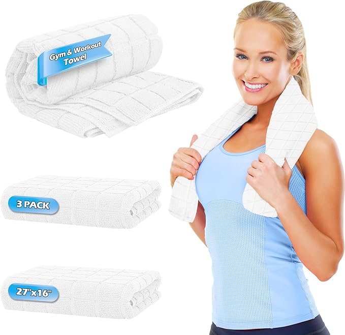 HOMERHYME Microfiber Gym Towels, 3 Pack White Yoga Towels, 16 x 27 Inch Quick Dry Hand Towels, Absorbent Cooling Towel for Fitness Workout Beach Sweat Camping, Home Gym Accessories for Women Men