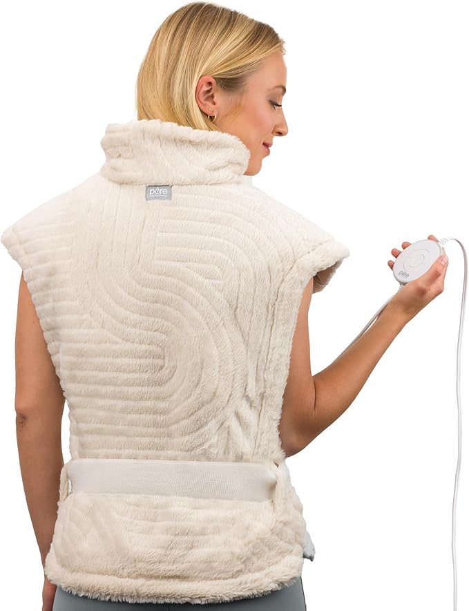 Pure Enrichment PureRadiance Back & Neck Luxury Heating Pad for Pain Relief, Patented Design, Soft Faux Fur & Micromink, 6 Heat Settings, Machine Washable, Universal Fit, 31.5” x 24” (Golden Sands)