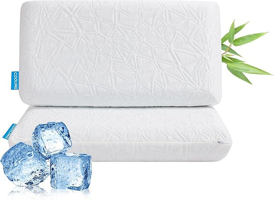 Pillows Queen Size Set of 2 Cooling Memory Foam Pillows for Sleeping, Cooling Gel Pillow for Hot Sleepers, Bed Pillow for Side, Back and Stomach Sleepers, Luxury Firm Gel Pillow for Neck Pain Relief