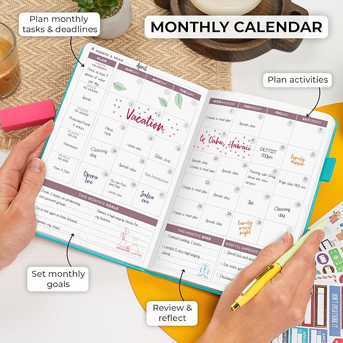 Clever Fox Planner 2nd Edition – Colorful Weekly & Monthly Goal Planner, Time Management & Productivity Organizer, Undated, A5 (Turquoise)