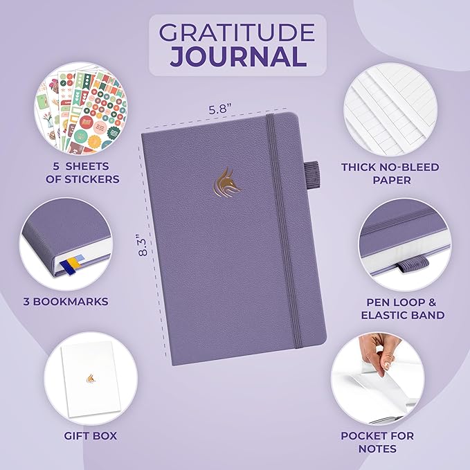 Clever Fox Gratitude Journal Premium - Happiness, Positivity & Affirmation Journal – Inspirational Daily Notebook, 6 Months (Lavender)