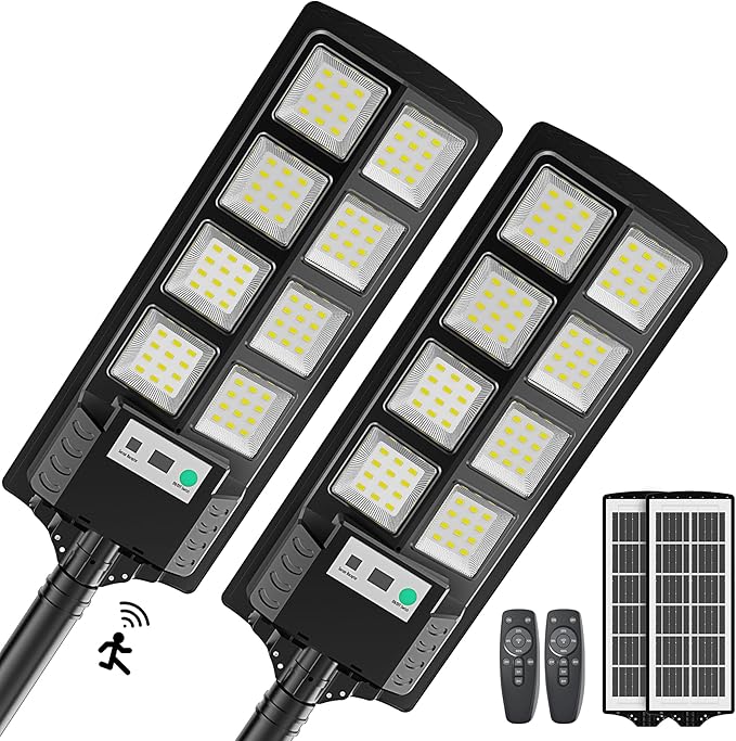 Outdoor Solar Lights, Dusk to Dawn Motion Sensor Waterproof LED Outside Flood Powered Street Lighting, Bright Wall Patio Flag Lights for Garden Yard Garage with Remote -2 Pack