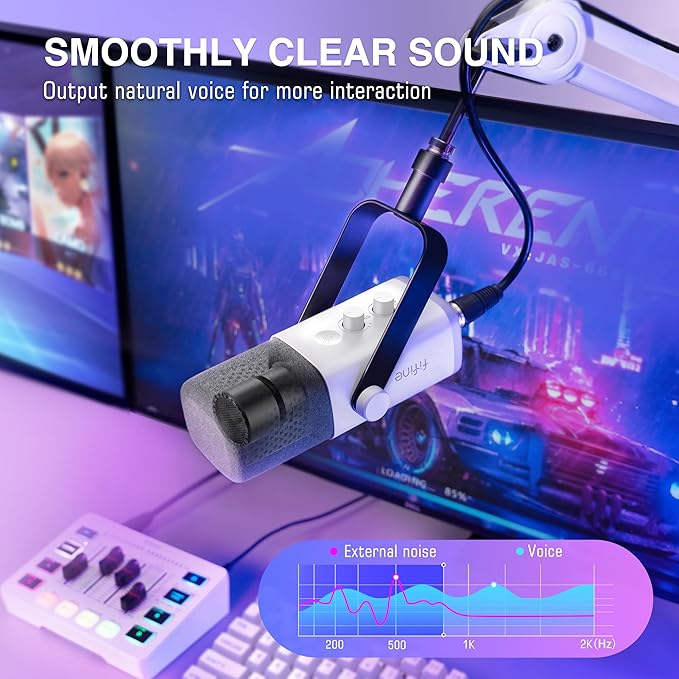 FIFINE Gaming Equipment Bundle, XLR/USB Streaming Dynamic Microphone with Audio Mixer Set, Podcast Recording Mic with Gain Knob, PC Mixer with Slider Fader Kit for Video, Game Voice-Ampligame KS5W