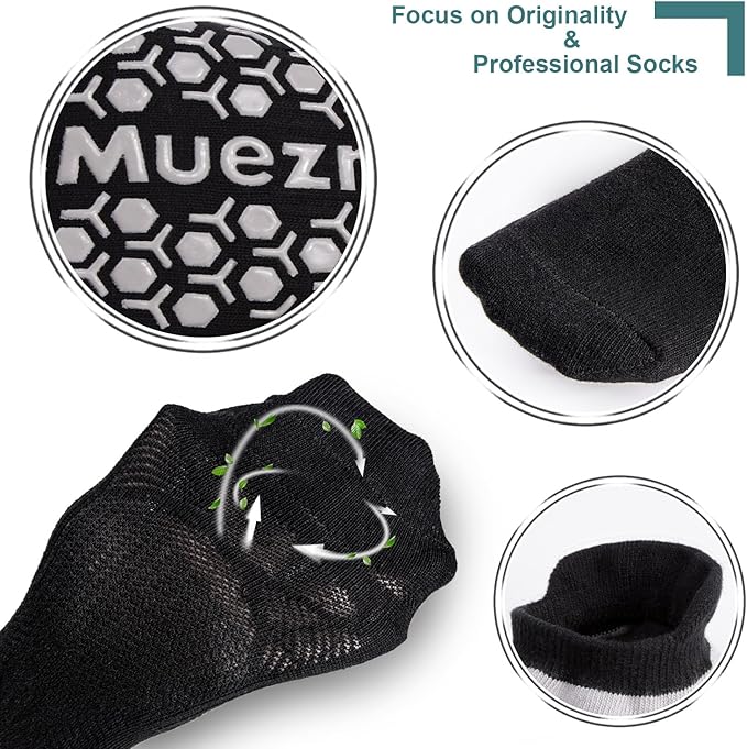 Muezna Men's Non-Slip Yoga Socks, Anti-Skid Pilates, Barre, Bikram Fitness Hospital Slipper Socks with Grips