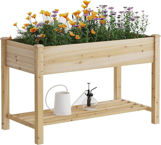FILWH Raised Garden Bed with Legs Elevated Wooden Planter Box Stand Large Planter Stand Box for Fruits Vegetables Flowers with Divider with Bag - 48 * 24 * 30.5IN