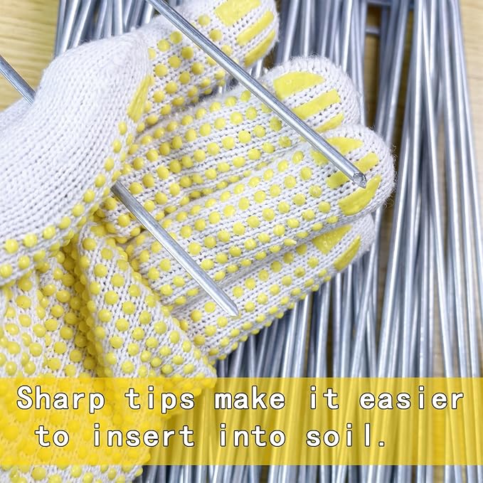 200Pcs Landscape Staples with 200 Gasket with 1Pick Hook, 6 Inch Heavy Duty Garden Stakes 11 Gauge U Shaped Galvanized Lawn Pins for Weed Barrier Fabric