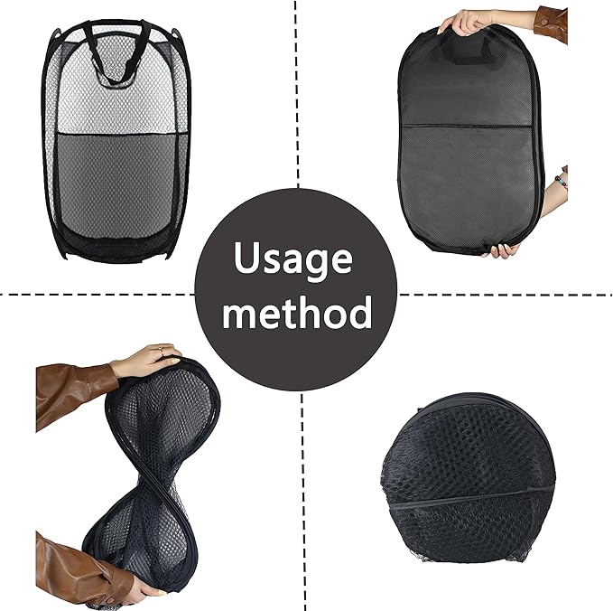 Collapsible Pop Up Laundry Hamper, Extra Large Mesh Foldable Laundry Basket Bag, 28" x 16" x 16", 2 Pack (Black)