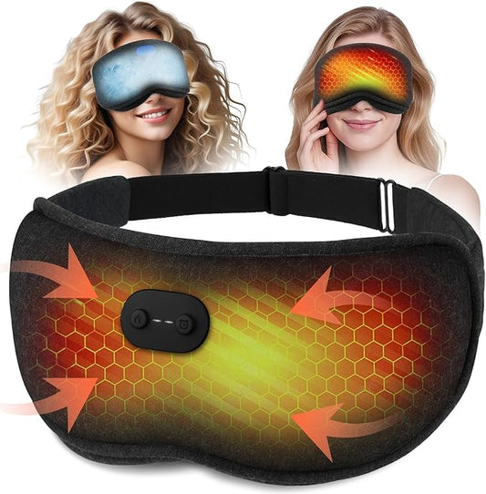 Heated Eye Mask for Dry Eyes - Cordless Cooling Eye Masks - Eye Heating Pad for Sleep, Eye Headache Relief, Improved Sleep, Blackout Removable for Cleaning, Travel Essentials, Office, Gift