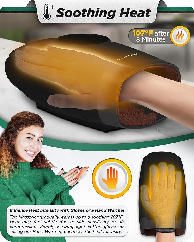 Lunix LX3 Cordless Hand Massager, Shiatsu Massage Machine with Heat and Compression 6 Levels Pressure Point Therapy for Arthritis, Pain Relief, Carpal Tunnel and Finger Numbness