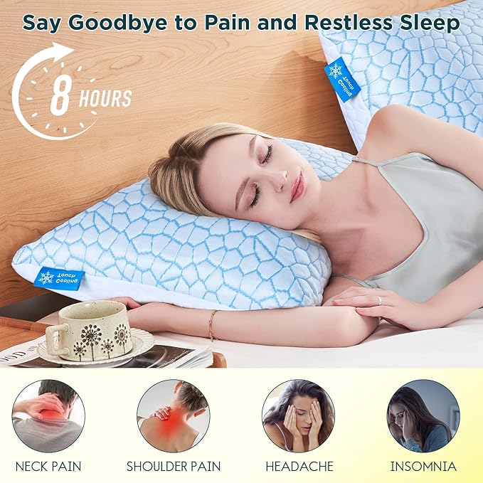 QUTOOL Shredded Memory Foam Pillows Standard Size Set of 2, Cooling Pillows for Sleeping, Adjustable Bed Pillow for Side Back Stomach Sleepers, Soft Supportive Pillow with Removable Washable Cover