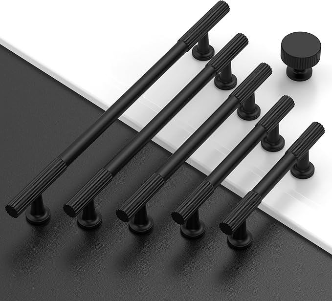 Amerdeco 10 Pack Matte Black Cabinet Knobs Single Hole Cabinet Pulls 1 Inch Drawer Knobs and Pulls for Bathroom Cabinets ZH0071