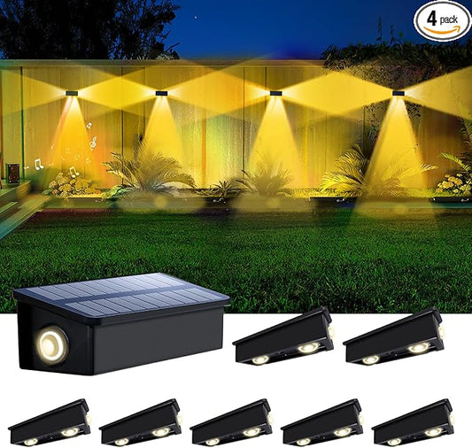 8 Pack 3-Side Solar Fence Lights Outdoor Waterproof with Warm White LED Spot Lens, for Wall, Deck, Patio, Yard, Rail, Garage, Pool, Designed for Enhanced Security, Easy Install