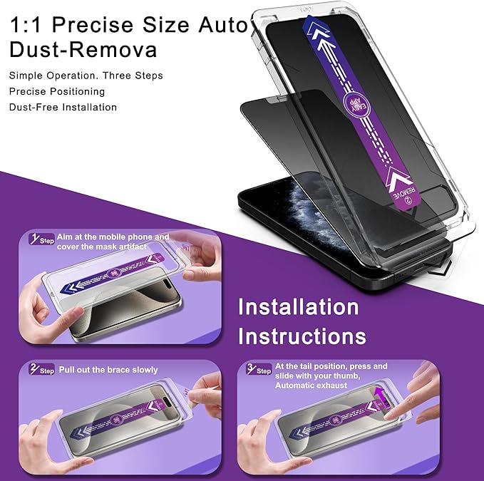 2 Pack Matte Privacy Screen Protector for iPhone 11 Pro Max/iPhone XS Max, 9H Tempered Glass, Full Coverage, Anti-Fingerprint, Auto Dust-Elimination, No Bubble, Easy Installation