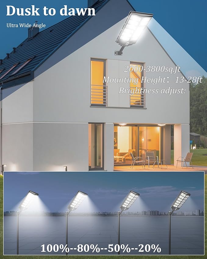 Ofuray Of-9800W Solar Street Lights Outdoor,Solar Security Flood Lights Parking Lot Lights Commercial Dusk to Dawn, 6500k Waterproof Led with Remote Control Motion for Street,Court,Barn