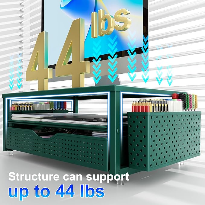 gianotter Desk Organizers and Accessories, Monitor Stand with Drawer and 2 Pen Holder, Desktop Organizer Suitable for Offices and Dormitories (Green)