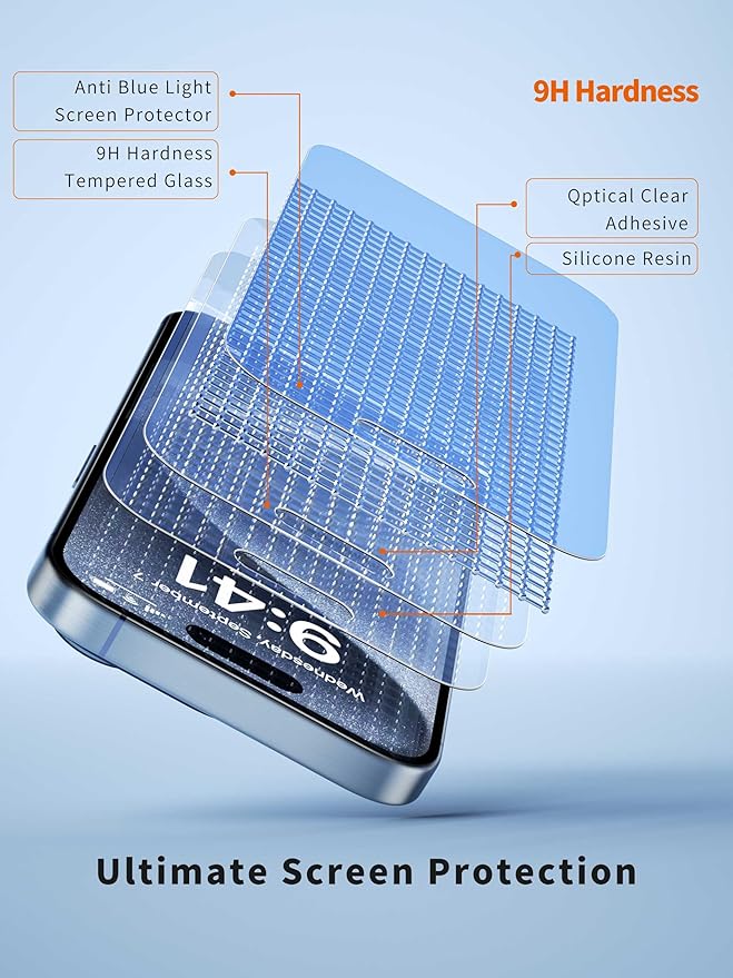 for iPhone 16 Pro Max Blue Light Screen Protector Tempered Glass 6.9 Inch,HD Anti Blue Light Easy Installation