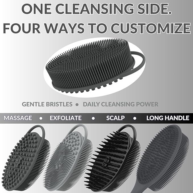 Avilana Silicone Body Scrubber – Gentle Shower Brush & Loofah Alternative- Food Grade & Lab Tested – Fast-Drying, Hygienic, BPA-Free Silicone Body Gentle Exfoliator (Dark Gray, Massage)