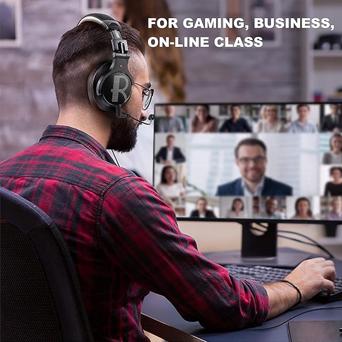 Prosonic DJ2XG Headsets with Boom Mic, Wired Over Ear Headphones for Business Meeting, Skype Zoom, PC Gaming,PS4, Xbox One, Discord, Podcast, Headset with SharePort & Volume Control (Blue)