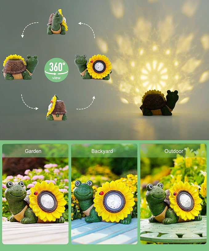 Solar Turtle Sunflower Light Garden Decor, Outdoor Statue Ornaments for Home Yard Lawn,Unique Gifts for Women Grandma Mom