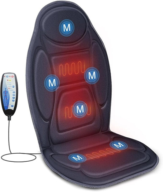 Snailax Vibration Back Massager with Heat, Massage Seat Cushion with 6 Vibrating Motors and 2 Heat Levels, Massage Chair Pad for Home Office use, Gifts for Him Her