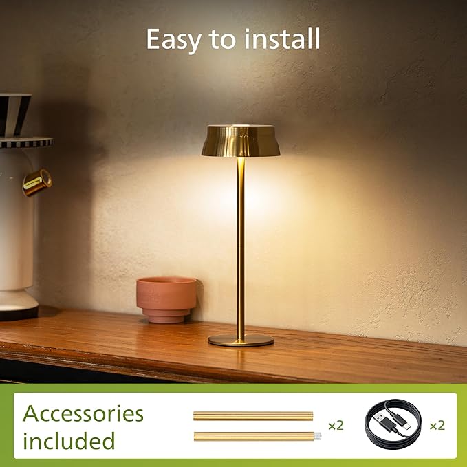 Philips Cordless Table Lamp, Portable Outdoor LED Desk Light,Rechargeable Battery Operated, 2 Adjustable Height, Touch Control & 3 Color Stepless Dimming, Waterproof Lamps for Restaurant/Bedroom