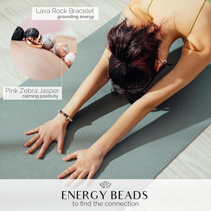 Lava Rock Beaded Diffuser Bracelet for Women with Lavender Essential Oil, 18K Gold-Plated Charm Soothing Crystal Beads Boho Stretch Bracelet for Aromatherapy, Birthday and Valentine’s Day Gift for Her