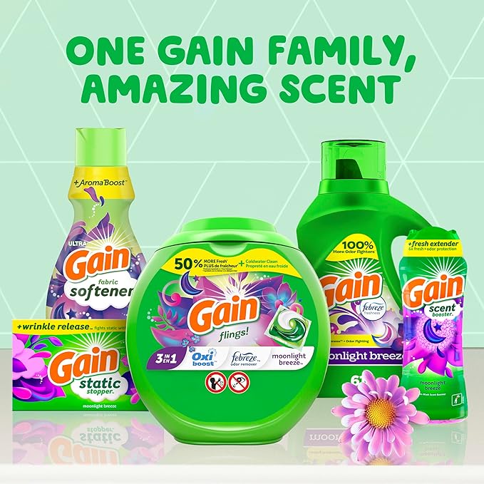 Gain + Aroma Boost Liquid Laundry Detergent, Moonlight Breeze Scent, 107 Loads, 154 Fl Oz, HE Compatible with Febreze and Oxi (125)