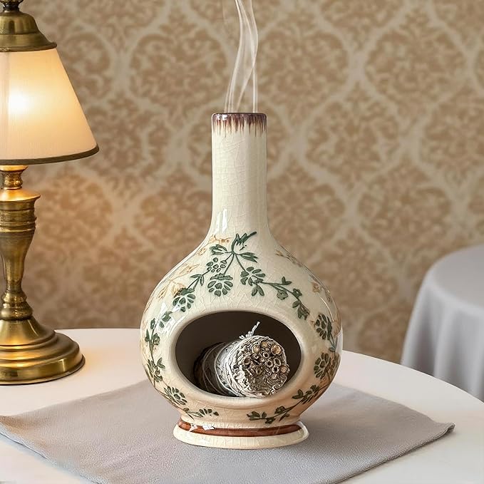 Handmade Ceramic Incense Holder，Stick & Backflow - Sage Holder for Burning ，Meditation Accessories，Easily Grab All Incense Ash (Green and Beige)