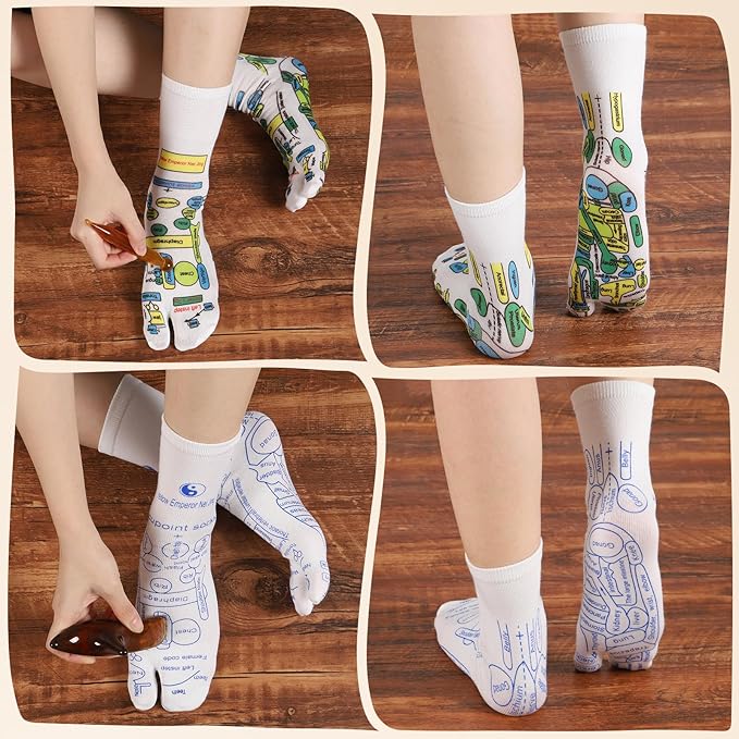 Reflexology Socks Set with Tools, 2 Pairs Chiro Acupressure Acupuncture Trigger Point Foot Pain Relief Remedy Acupoint Massage Birthday Gifts for Men B