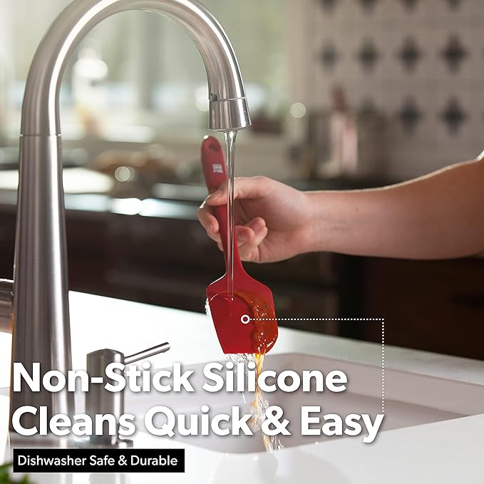 DI ORO Silicone Spatula Set - Rubber Kitchen Spatulas for Baking, Cooking, & Mixing - 600°F Heat-Resistant & BPA Free Silicone Scraper Spatulas for Nonstick Cookware - Dishwasher Safe (5pc, Red)