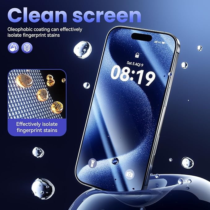 3 Pack Screen Protector for iPhone 15 Pro [6.1 Inch] with Auto-Alignment Kit, Auto Dust,9H+ Military Grade Shatterproof, iPhone15 Pro Tempered Glass film,HD Clear,Case Friendly