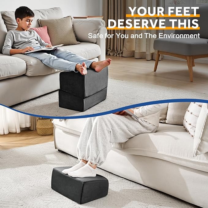 Foot Rest for Under Desk at Work, Adjustable Footrest for Office Chair & Gaming Chair,Ergonomic Footrest Pillow Desk Foot Stool with Washable Cover for Home, Airplane, Travel (Black)