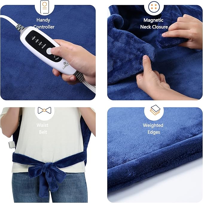 CAROMIO Heating Pad for Neck and Shoulders Back Pain Relief, Electric Weighted Heating Pads with Auto Shut Off Large, Full Body Back Heat Pad Fast Heating, 4 Temperature Settings (Navy Blue, 33"x22")