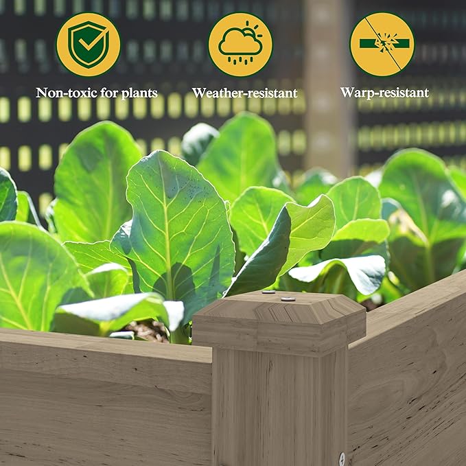 47.1x22.6x32.7in Raised Garden Bed Featuring Legs, Outdoor Elevated Wood Planted Box Equipped with Wheels & Shelf for Vegetable Flower, Backyard and Patio, Light Mocha Brown