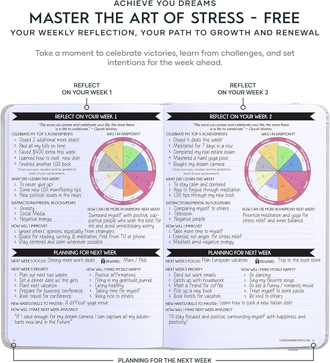 Gratitude Journal for Women & Men - 5 Minute Self Care Journal | 90-Day Undated Daily Planner for Positivity, Affirmations & Manifestation | Guided Mindfulness, Reflection | Vision Board + Stickers