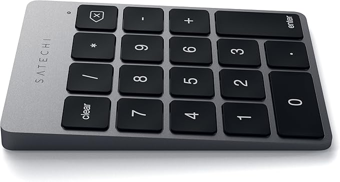 Satechi Slim Aluminum Bluetooth Keypad, Wireless Number Pad with 18 Keys, Micro USB Rechargeable Numpad, External Number Pad for MacBook Air/Pro M4, iPad Air/Pro M4/M3, iMac, PC - Space Gray