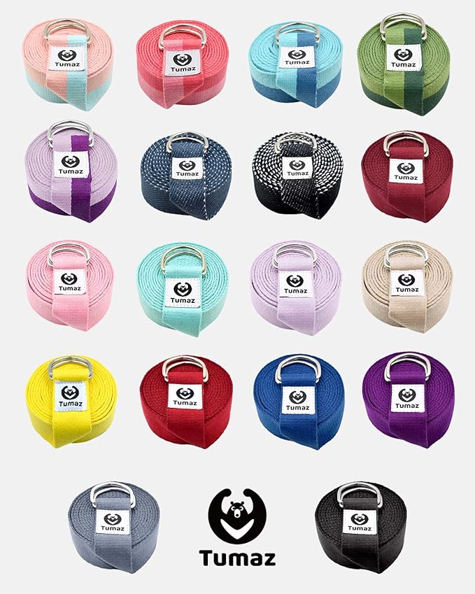 Tumaz Yoga Strap/Stretch Bands [15+ Colors, 6/8/10 Feet Options] with Extra Safe Adjustable D-Ring Buckle, Durable and Comfy Delicate Texture - Best for Daily Stretching, Physical Therapy, Fitness