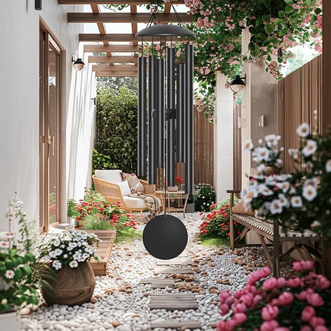 28" Wind Chimes for Outside, Metal Outdoor Wind Chimes with Soothing Melodic Tones, Wind Chime Unique Gift for Mom, Grandma, Perfect Outdoor Garden Decor(Black)
