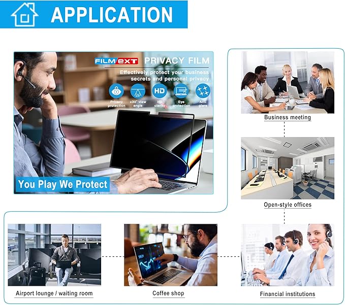 FILMEXT Privacy Screen for Macbook Pro 14 inch (2025-2021,M5 M4 M3 M2 M1), Removable Macbook pro 14.2" A3112 A3401 A2992 A2918 A2779 A2442 Privacy Laptop Screen Filter Anti-Spy/Anti-Glare/Eye Care