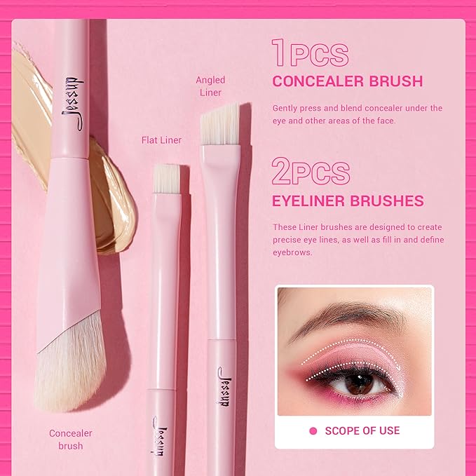 Jessup Eyeshadow Brush Set 10Pcs Pink Eye Makeup Brushes Concealer Brush Premium Synthetic Eye shadow Eyeliner Smudge Crease Blending Brush for Makeup, T496
